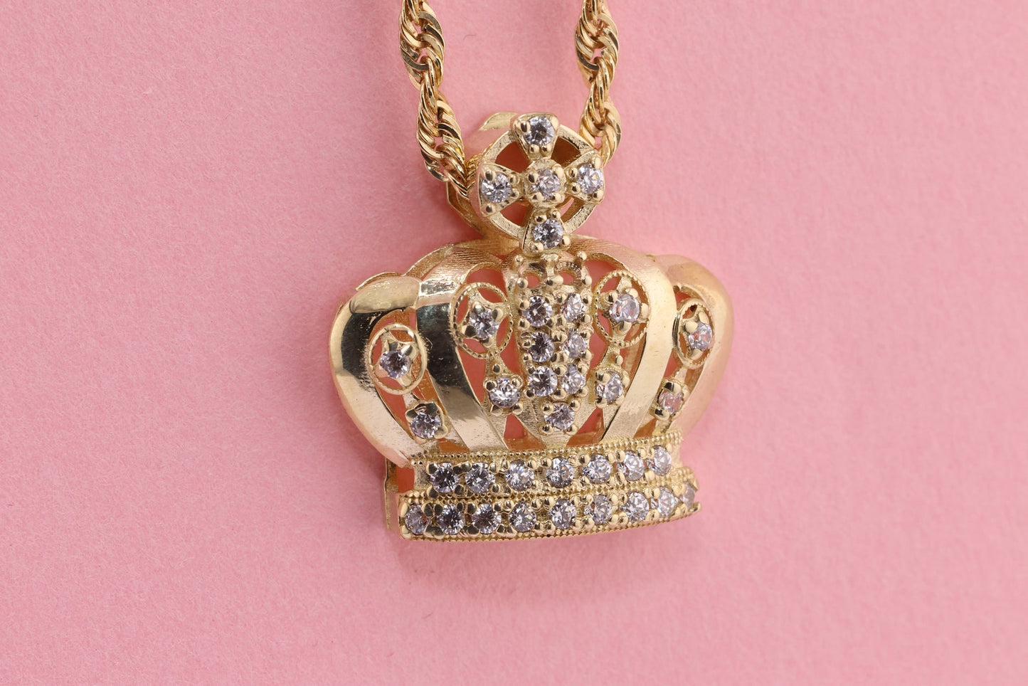 10k Gold HANDMADE Crown Unique Style Pendant for Thinner Chains