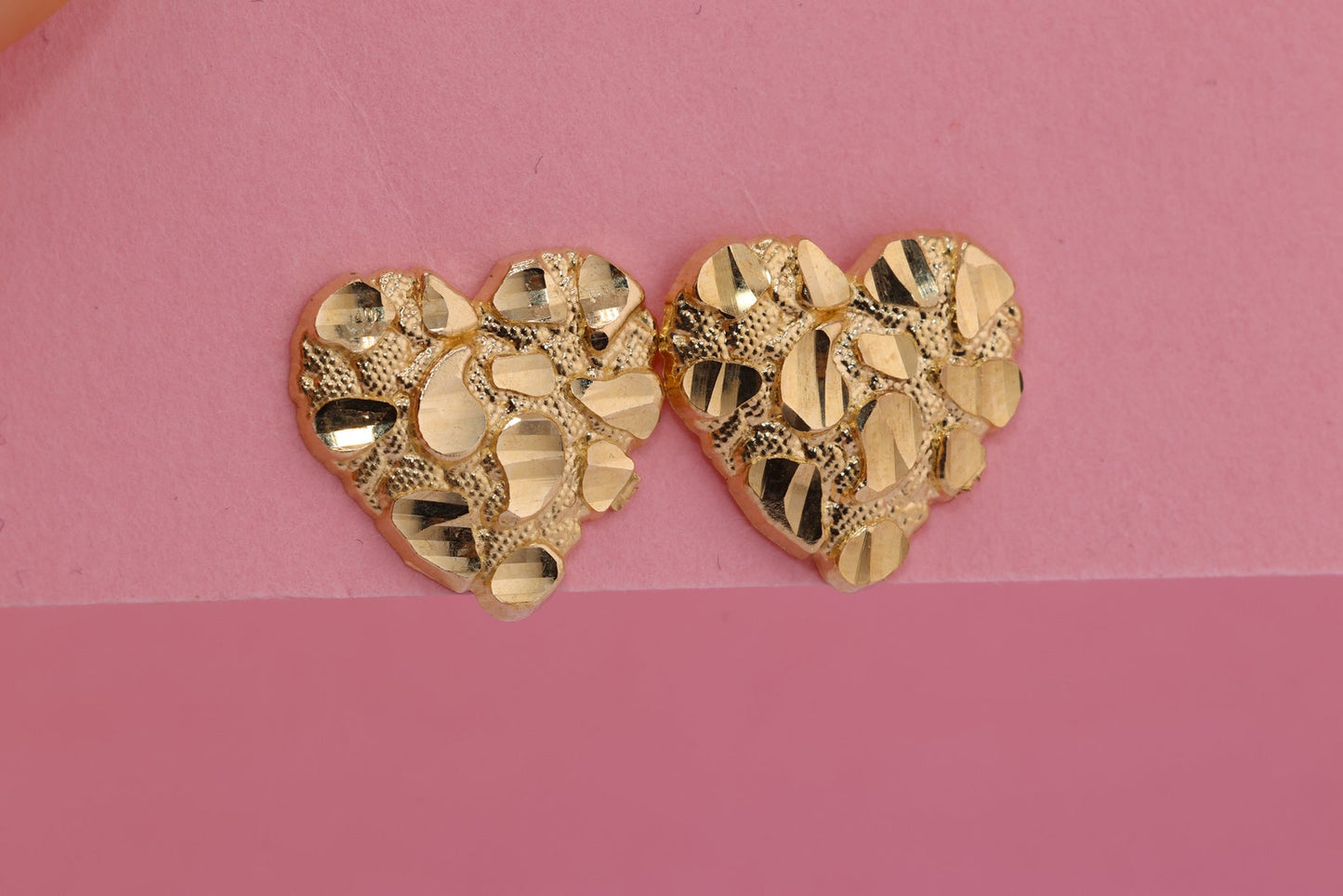 10k Solid Gold Heart Nugget Stud Earrings-3 sizes