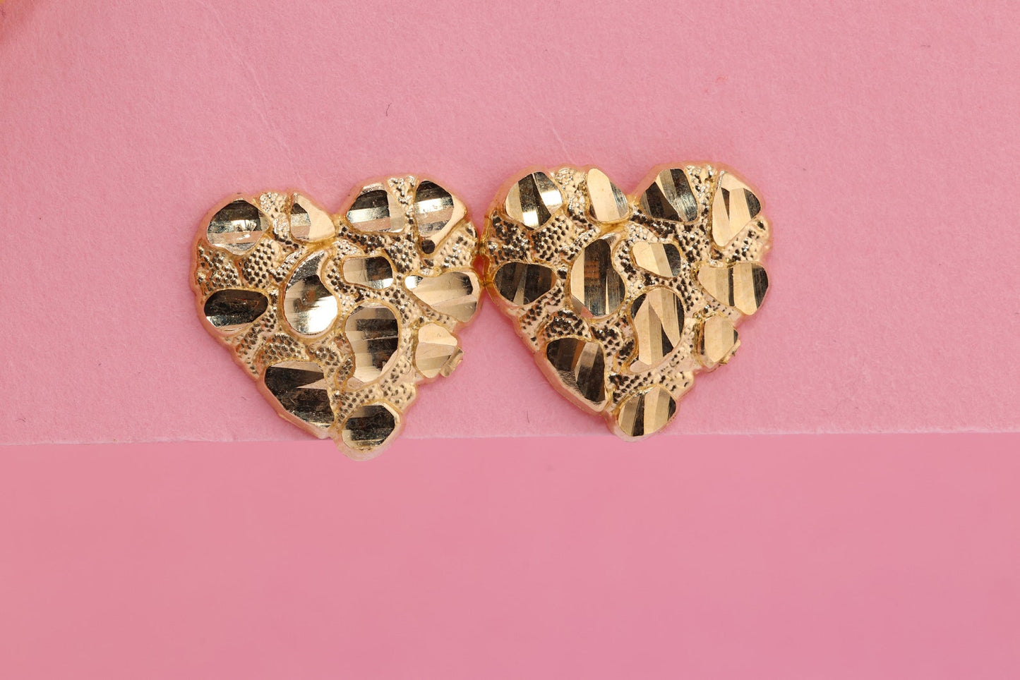 10k Solid Gold Heart Nugget Stud Earrings-3 sizes