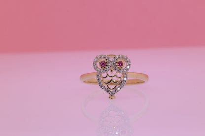 14k Gold Tiny Cute Owl CZ Ring E