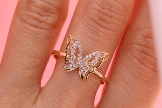 14k Gold Cubic Zirconia Butterfly Ring H