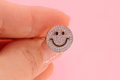 14K Solid Gold CZ Smiley Face Ring