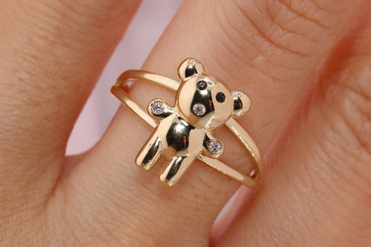 14k Solid Gold Cute Bear Ring