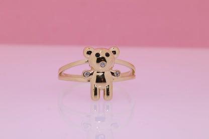 14k Solid Gold Cute Bear Ring