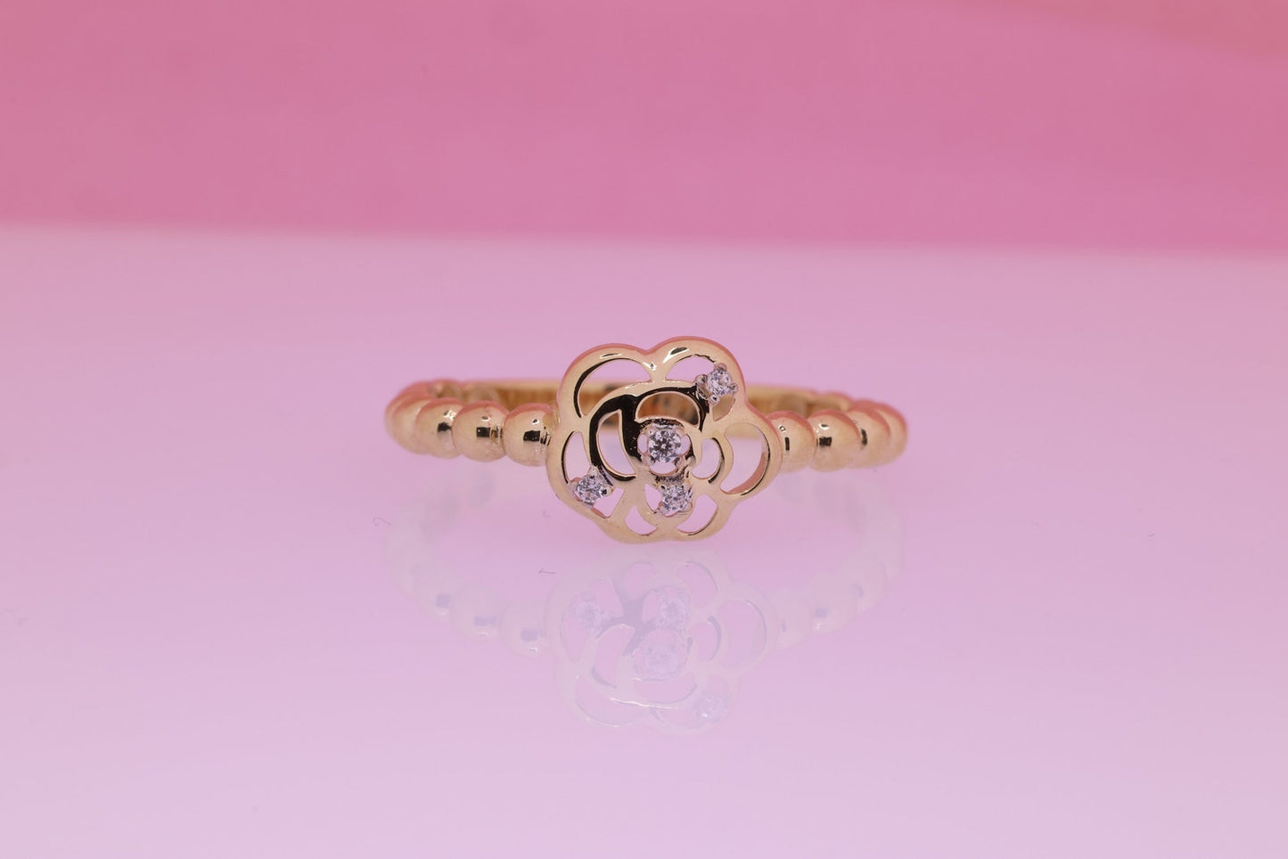 14K Solid Gold Flower Shaped Ring