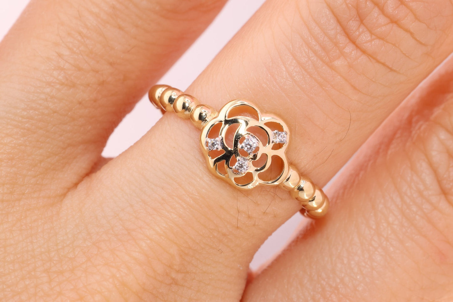 14K Solid Gold Flower Shaped Ring