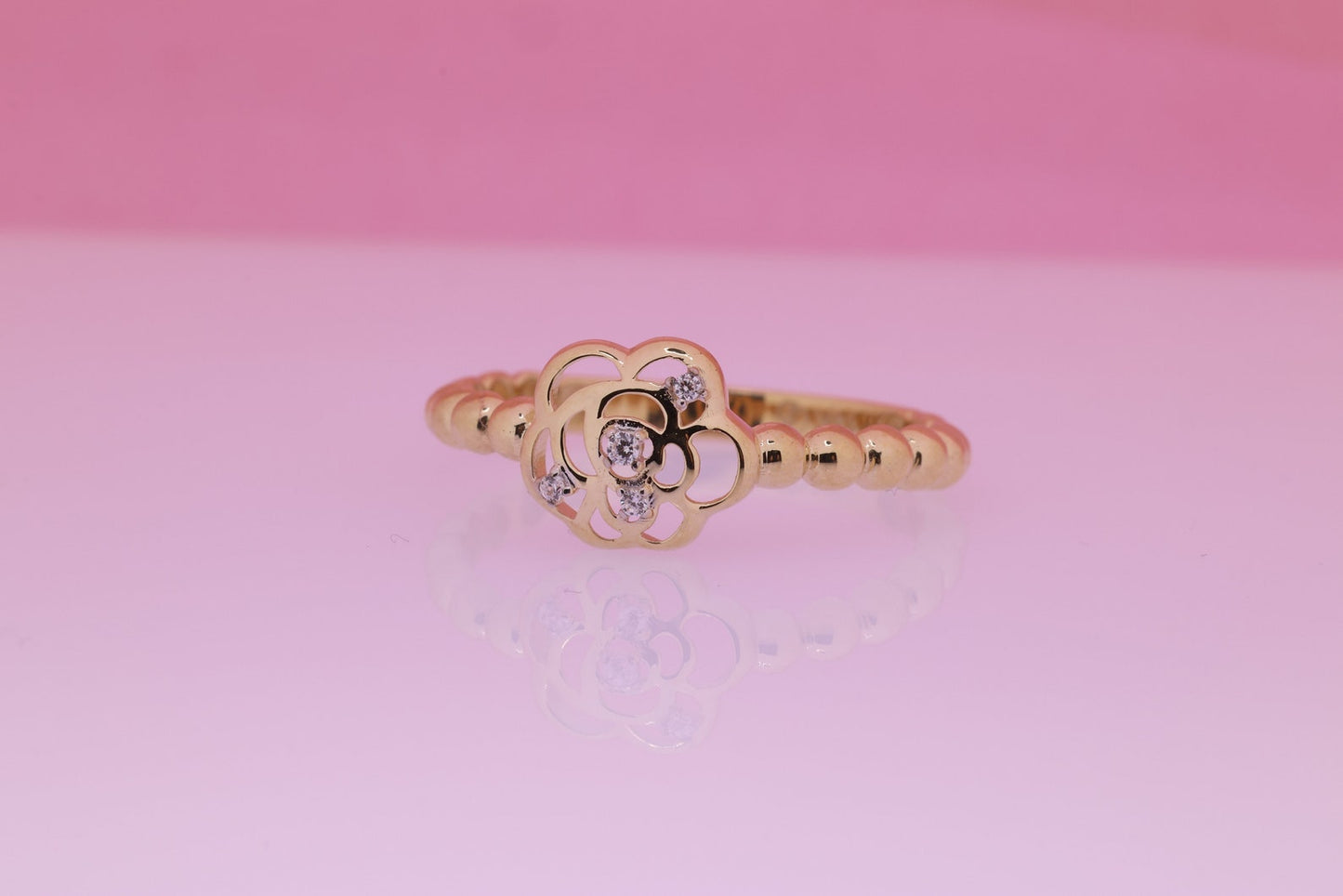 14K Solid Gold Flower Shaped Ring