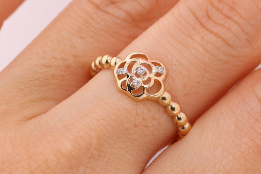 14K Solid Gold Flower Shaped Ring