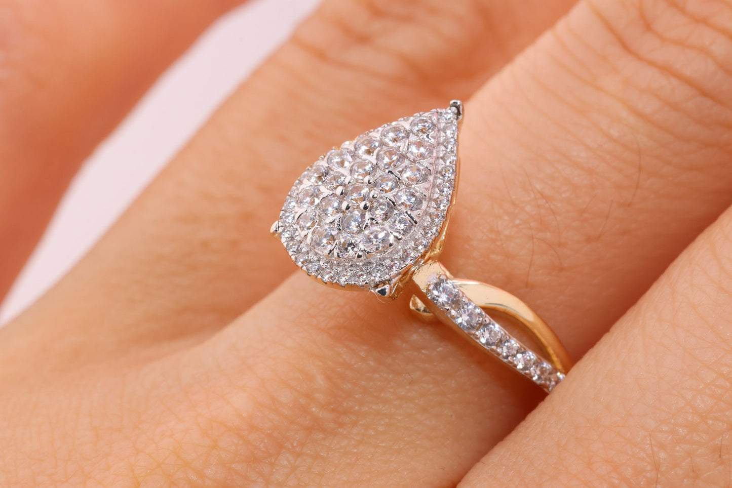 14K Pear Shape Paved Engagement Ring