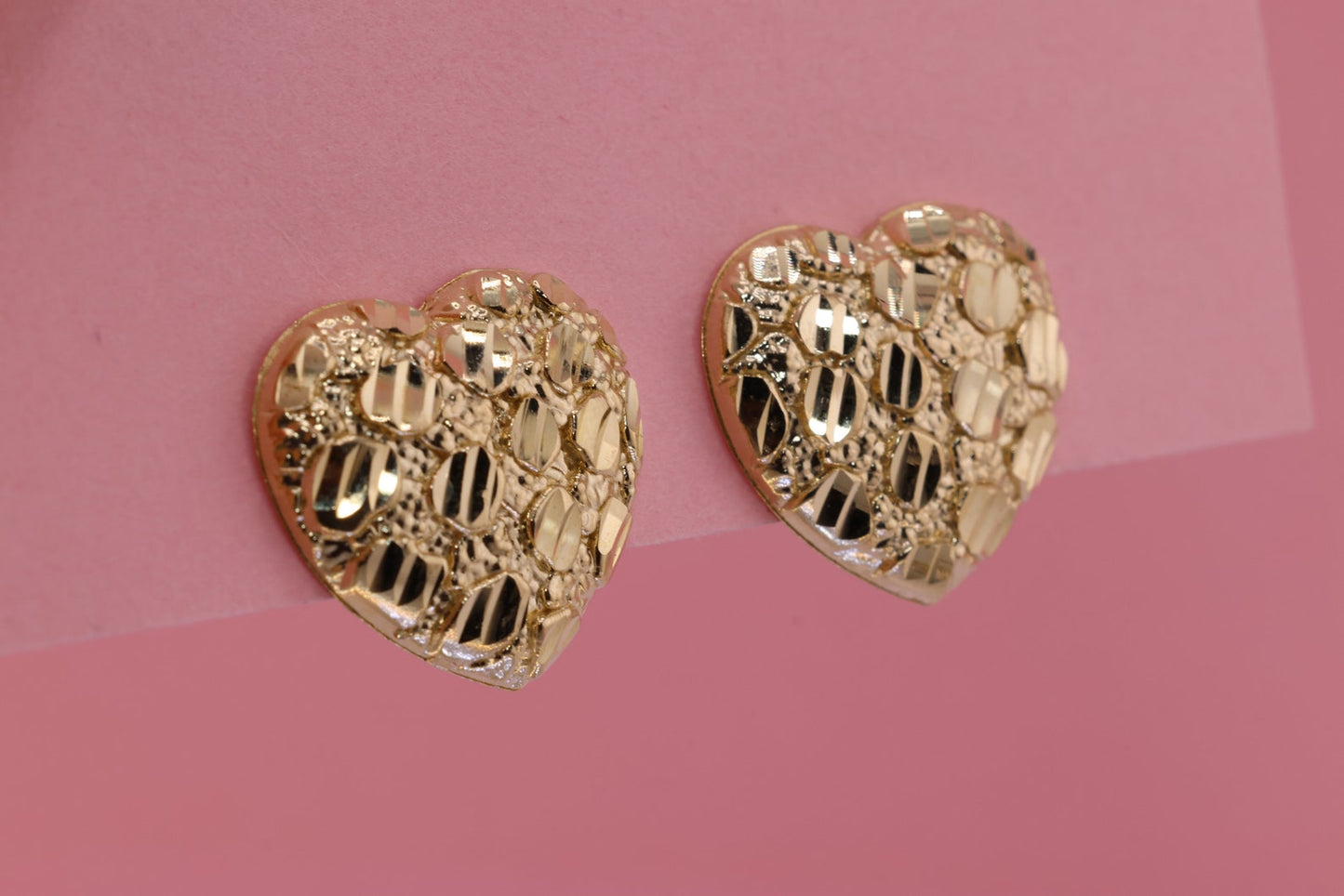 10k Solid Gold Puffy Heart Nugget Stud Push Back Earrings