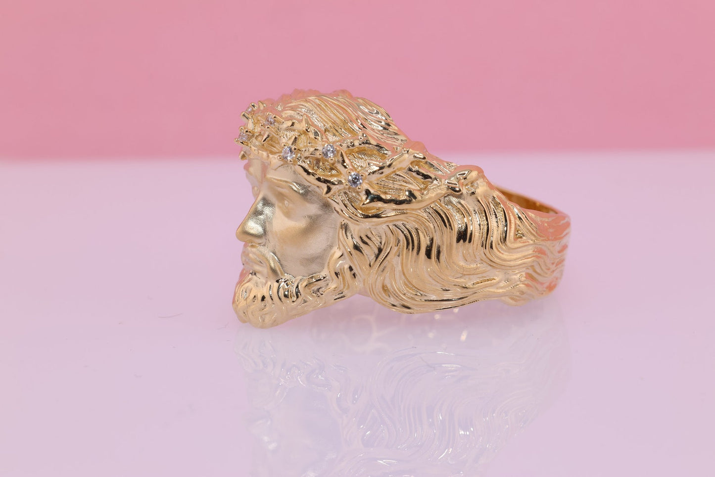 14K Solid Gold 3D Handcrafted Jesus Ring