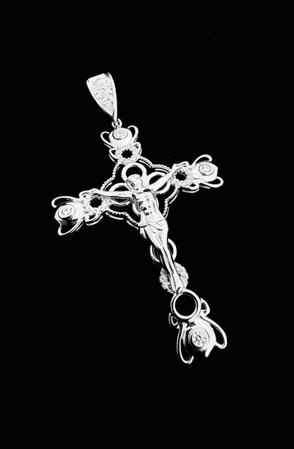 SOLID Genuine 925 Sterling Silver Cross Jesus Crucifix Crucifijo Charm Pendant C