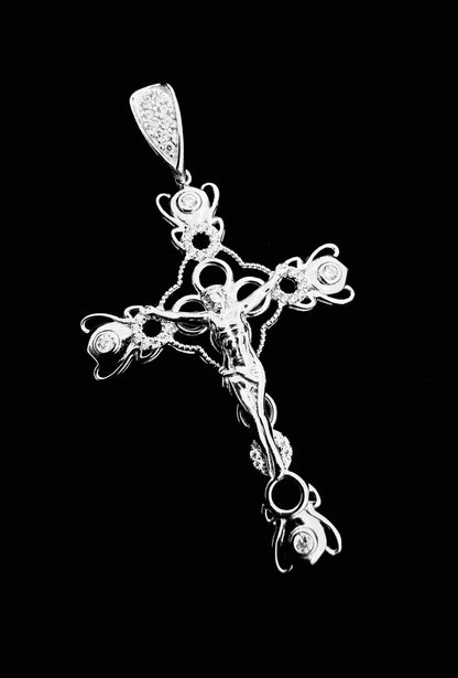 SOLID Genuine 925 Sterling Silver Cross Jesus Crucifix Crucifijo Charm Pendant C