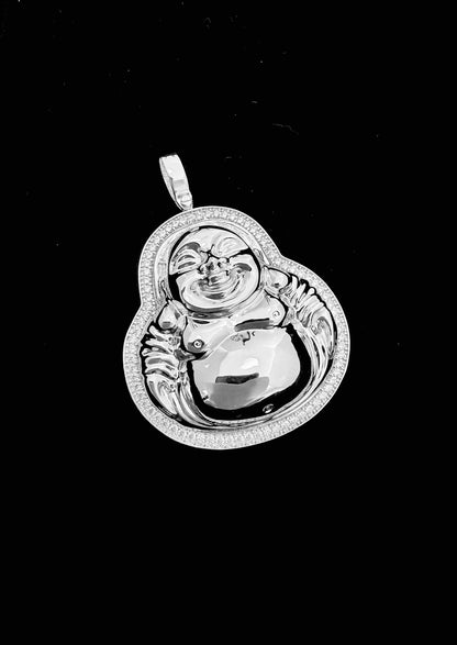 Solid 925 Sterling Silver Iced Out Laughing Buddha Pendant