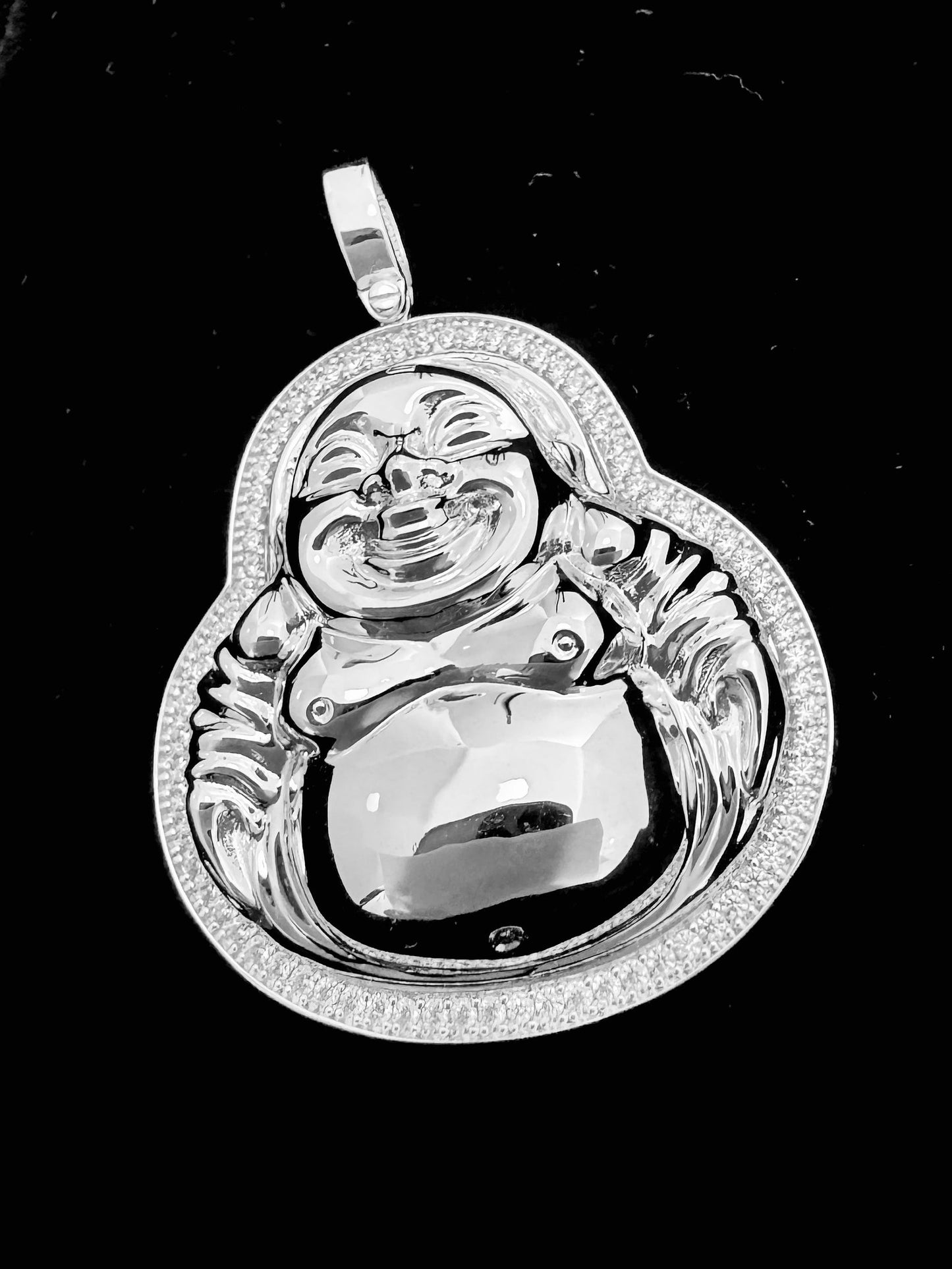 Solid 925 Sterling Silver Iced Out Laughing Buddha Pendant