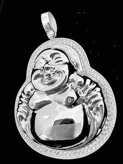 Solid 925 Sterling Silver Iced Out Laughing Buddha Pendant