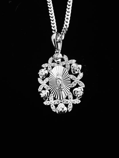 SOLID Genuine 925 Sterling Silver Lady of Guadalupe Pendant C