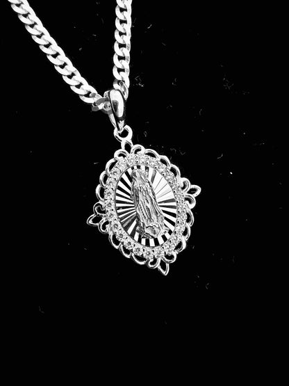 SOLID Genuine 925 Sterling Silver Lady of Guadalupe Pendant H