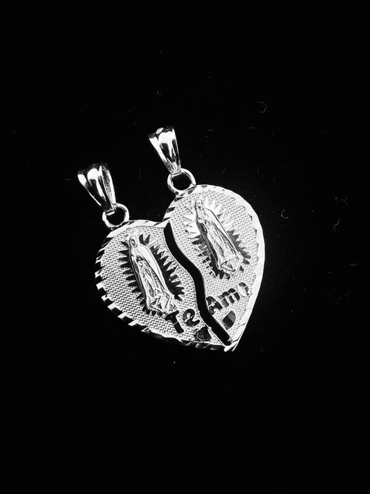 SOLID Genuine 925 Sterling Silver Guadalupe Heart Split Pendant