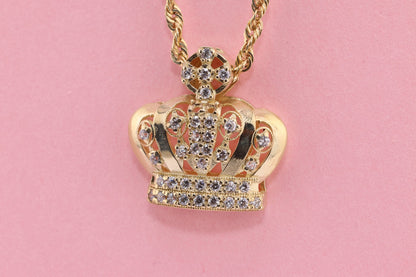 10k Gold HANDMADE Crown Unique Style Pendant for Thinner Chains