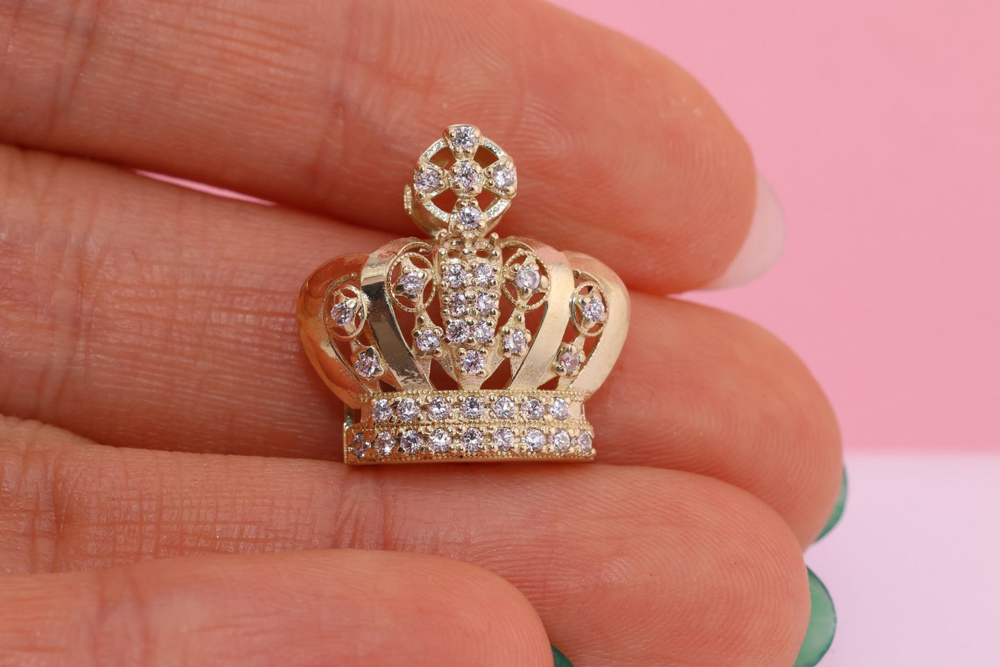 10k Gold HANDMADE Crown Unique Style Pendant for Thinner Chains