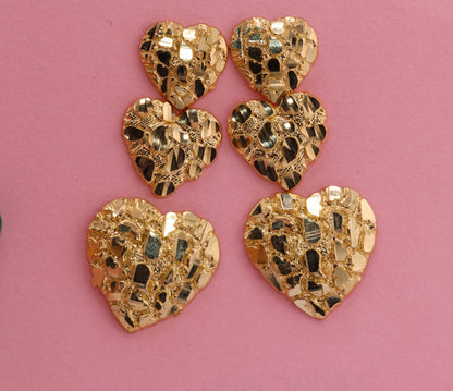 10k Solid Gold Heart Nugget Stud Earrings-3 sizes