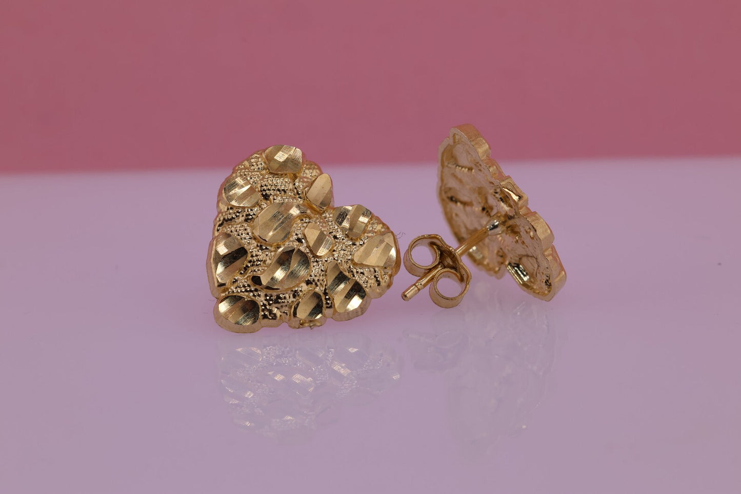 10k Solid Gold Heart Nugget Stud Earrings-3 sizes