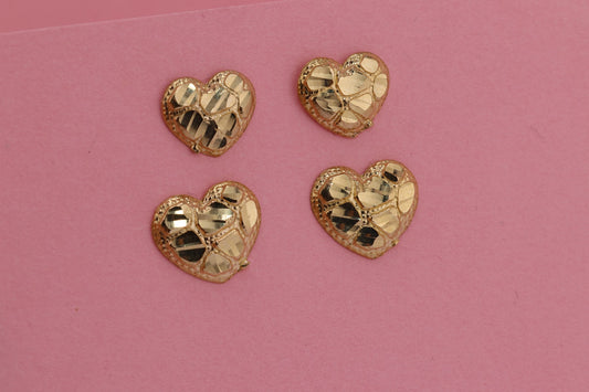 10k Solid Gold Heart Nugget Stud Earrings-2 sizes