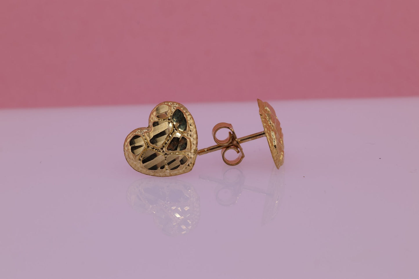 10k Solid Gold Heart Nugget Stud Earrings-2 sizes