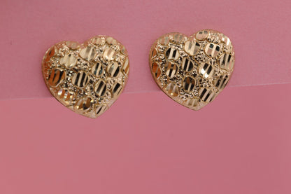 10k Solid Gold Puffy Heart Nugget Stud Push Back Earrings