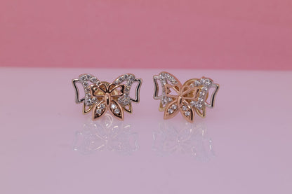 14k Solid Gold Two Tone Color Butterfly Push Back Earrings I