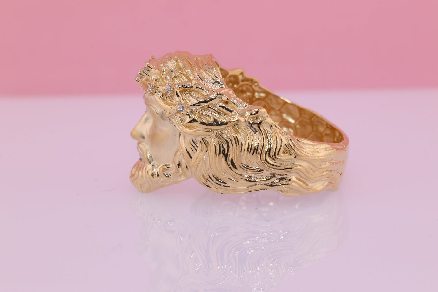 14K Solid Gold 3D Handcrafted Jesus Ring