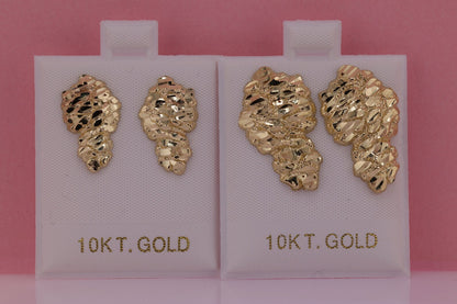 10K Solid Yellow Gold Diamond Cut Nugget Stud Earrings-2 Sizes