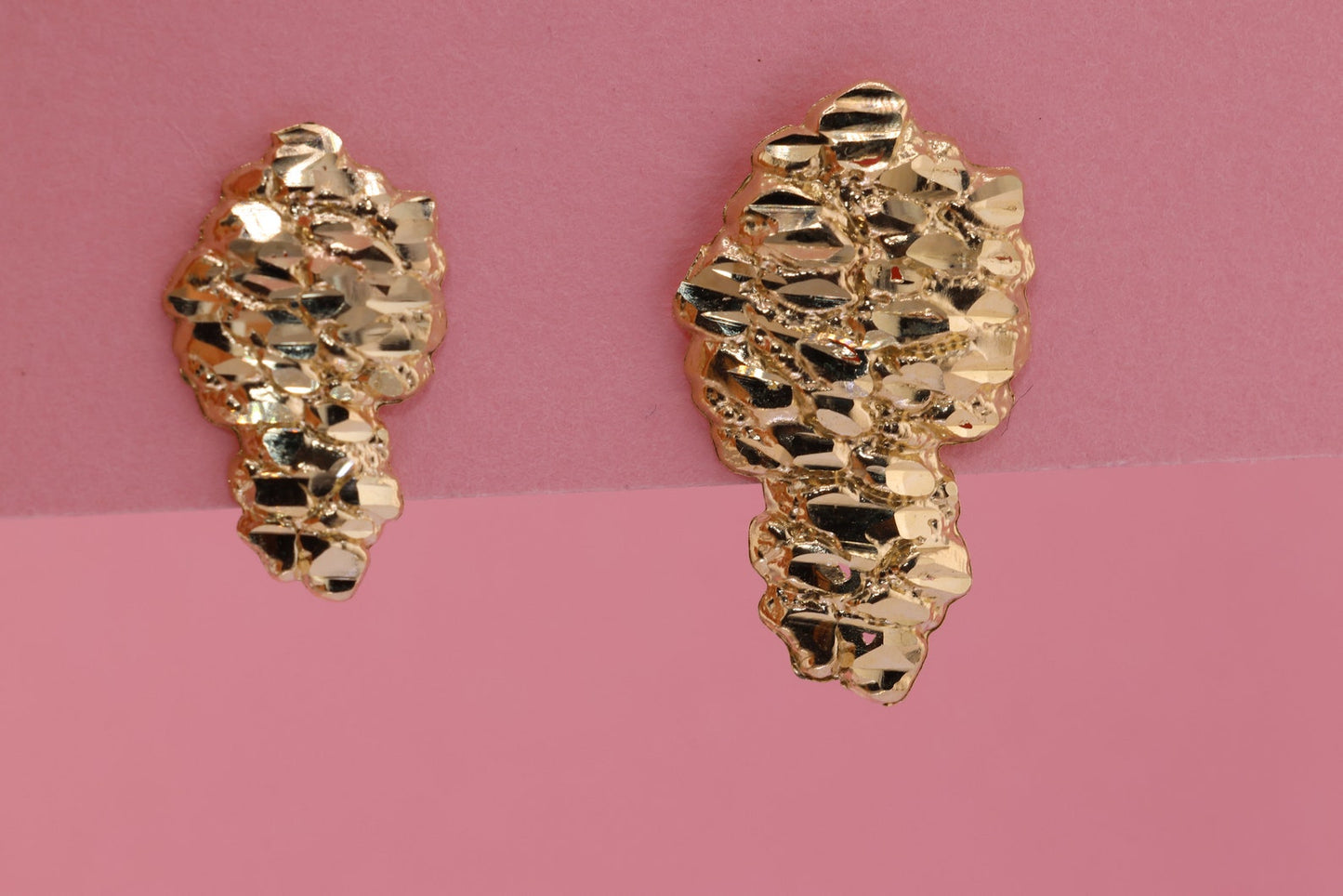 10K Solid Yellow Gold Diamond Cut Nugget Stud Earrings-2 Sizes