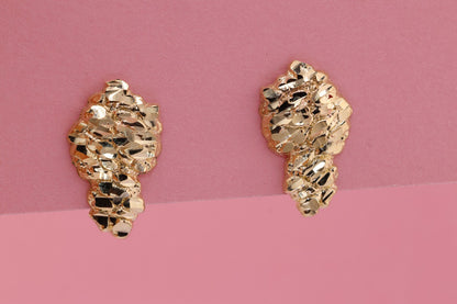 10K Solid Yellow Gold Diamond Cut Nugget Stud Earrings-2 Sizes