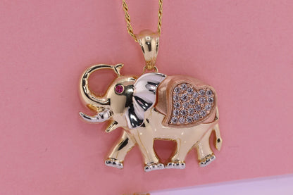 14k Tri Color Cubic Zirconia Elephant Pendant B