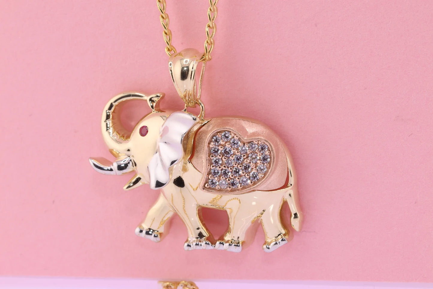 14k Tri Color Cubic Zirconia Elephant Pendant B