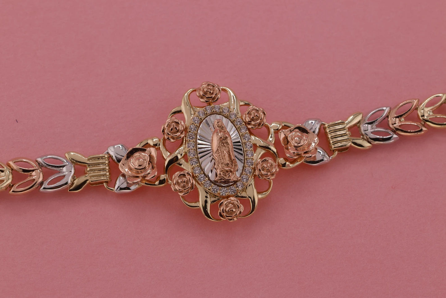 14K Gold tri color Virgin Mary Virgen Maria Lady Guadalupe Bracelet B