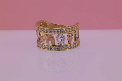 14k Tri Color CZ Elephant Band Ring G