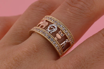 14k Tri Color CZ Elephant Band Ring G