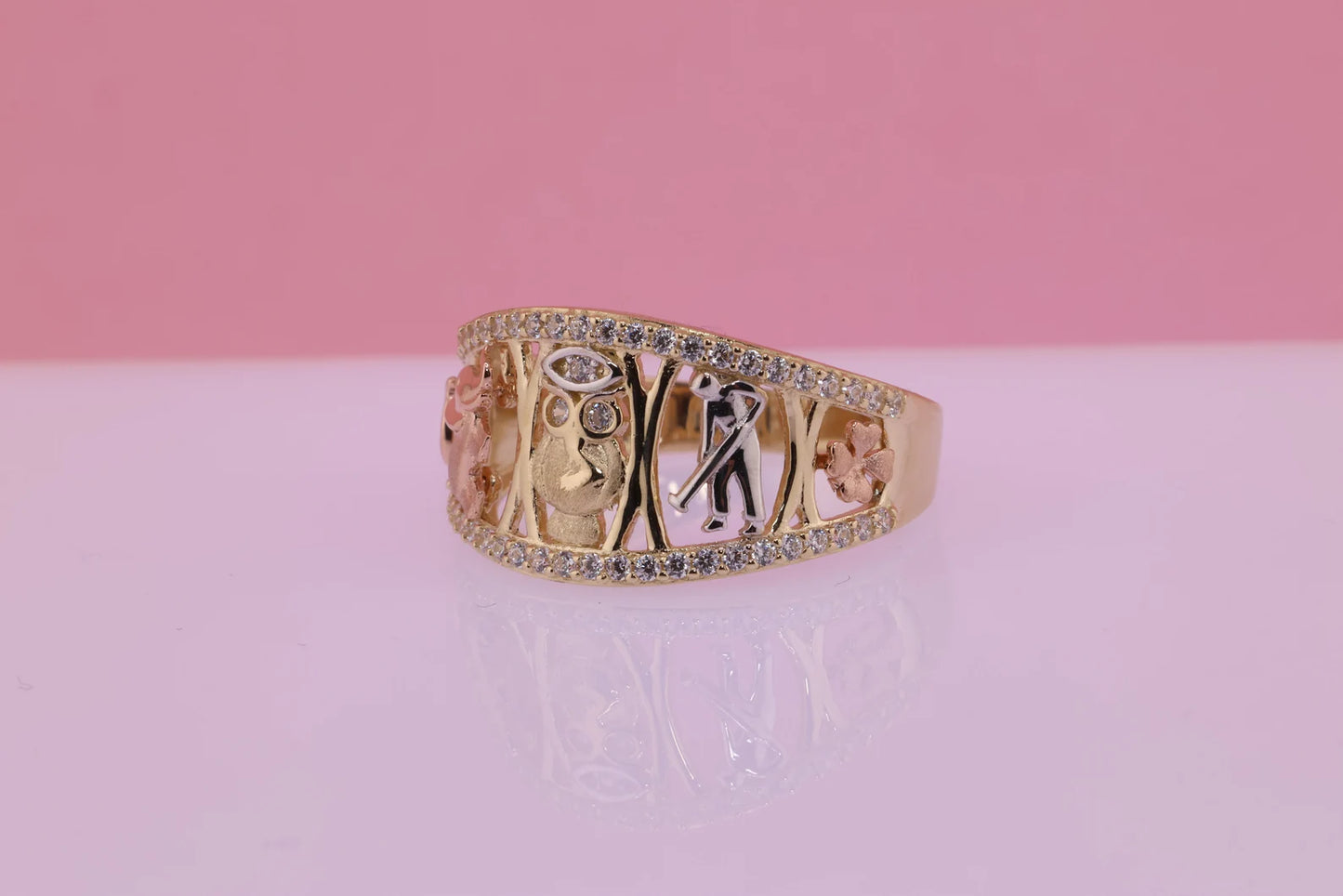 14k Tri Color CZ Elephant Band Ring E