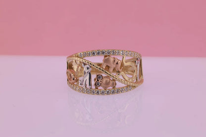 14k Tri Color CZ Elephant Band Ring D