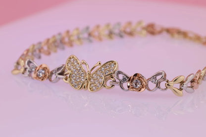 14K Gold Tri color Butterfly Bracelet A