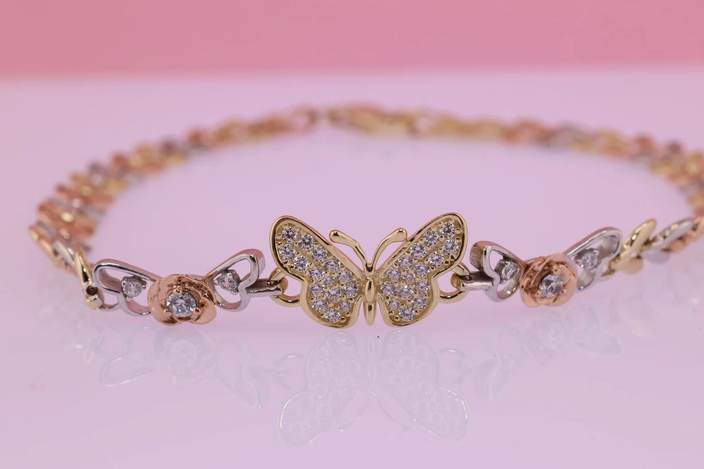 14K Gold Tri color Butterfly Bracelet A