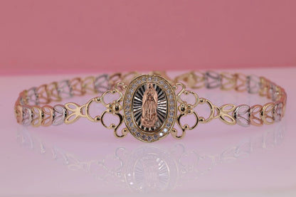 14K Gold tri color Virgin Mary Virgen Maria Lady Guadalupe Bracelet C