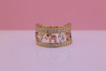 14k Tri Color CZ Elephant Band Ring G