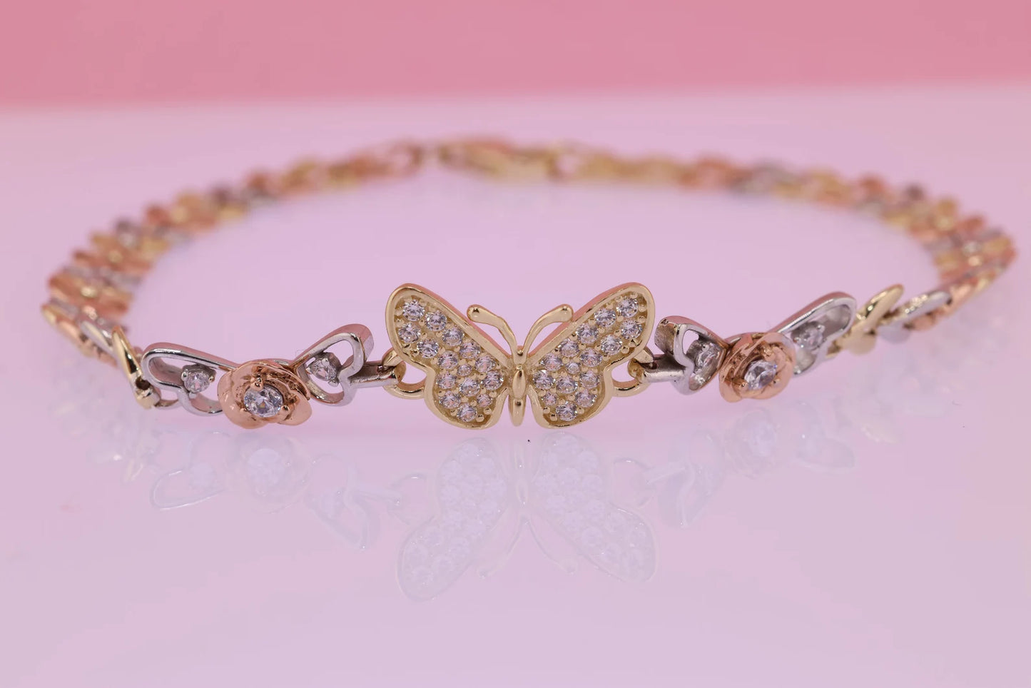 14K Gold Tri color Butterfly Bracelet A