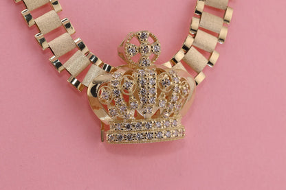 10k Gold HANDMADE Crown Unique Style Pendant for 8mm and 10mm