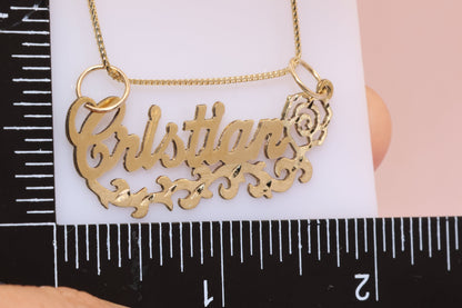 10K or 14K Gold Personalized Name with Rose Pendant B