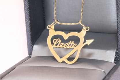 10K or 14K Gold Personalized Name with Devil Heart Pendant A